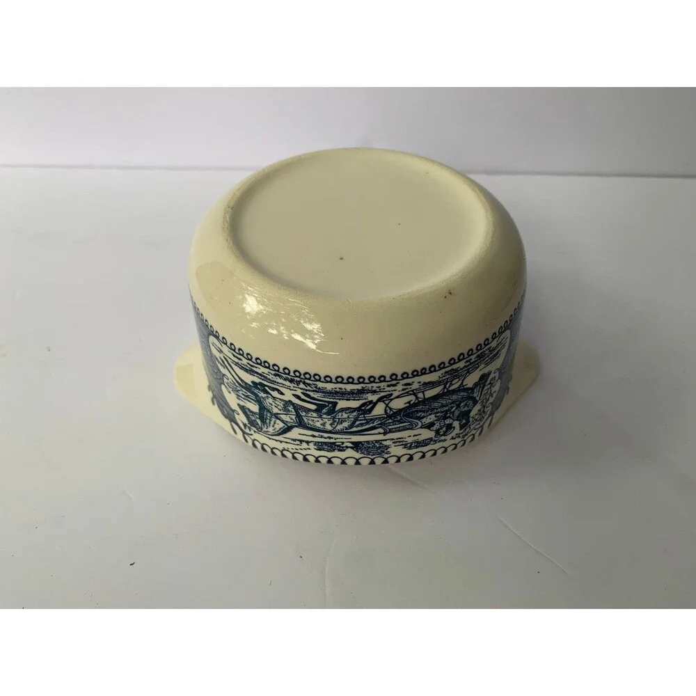 Vintage Currier & Ives Double Spouted Gravy Boat and Resting/Under Plate 1949-86